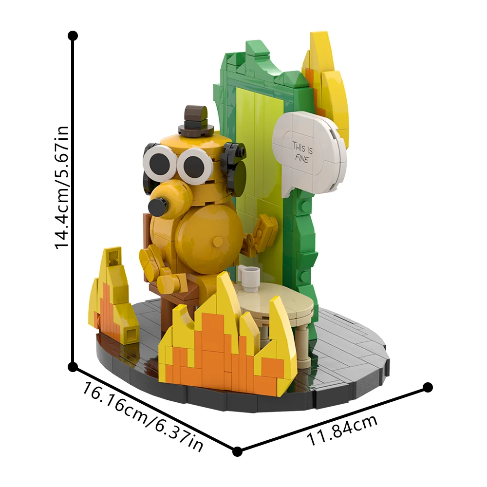 

New MOC This is Fine Dog Building Block Model Cartoon Fire Meme Vignette Hound Dog Bricks DIY Assembly Toys Kids Birthday Gifts