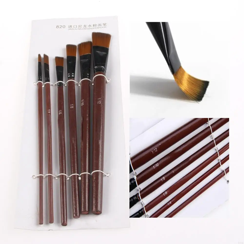 W89C 6Pcs Nylon Acrylic Oil Paint Gouache Brushes For Artist Supplies Watercolor Set