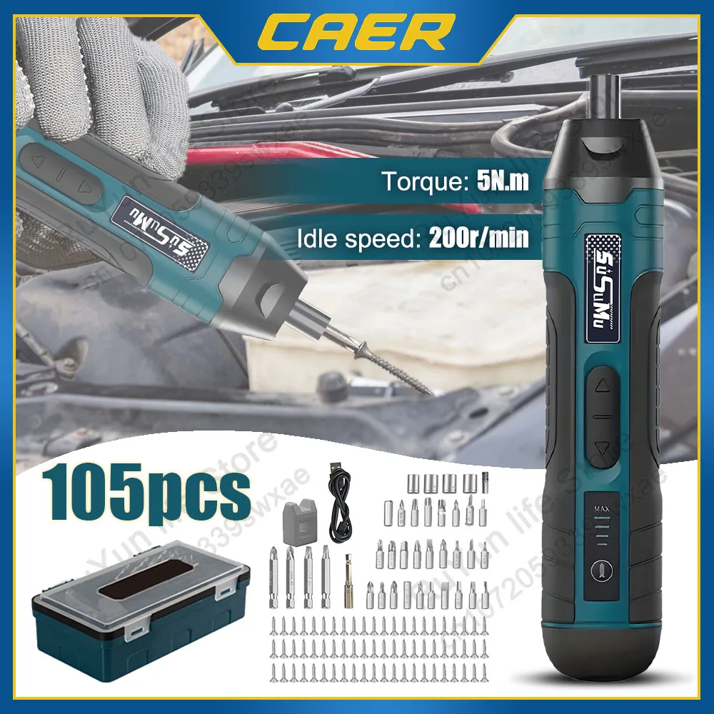 

Mini Electric Cordless Screwdriver with 105pcs Accessories 3.6V Rechargeable 5N.m Adjustable Torque Repair Kit for Home Projects