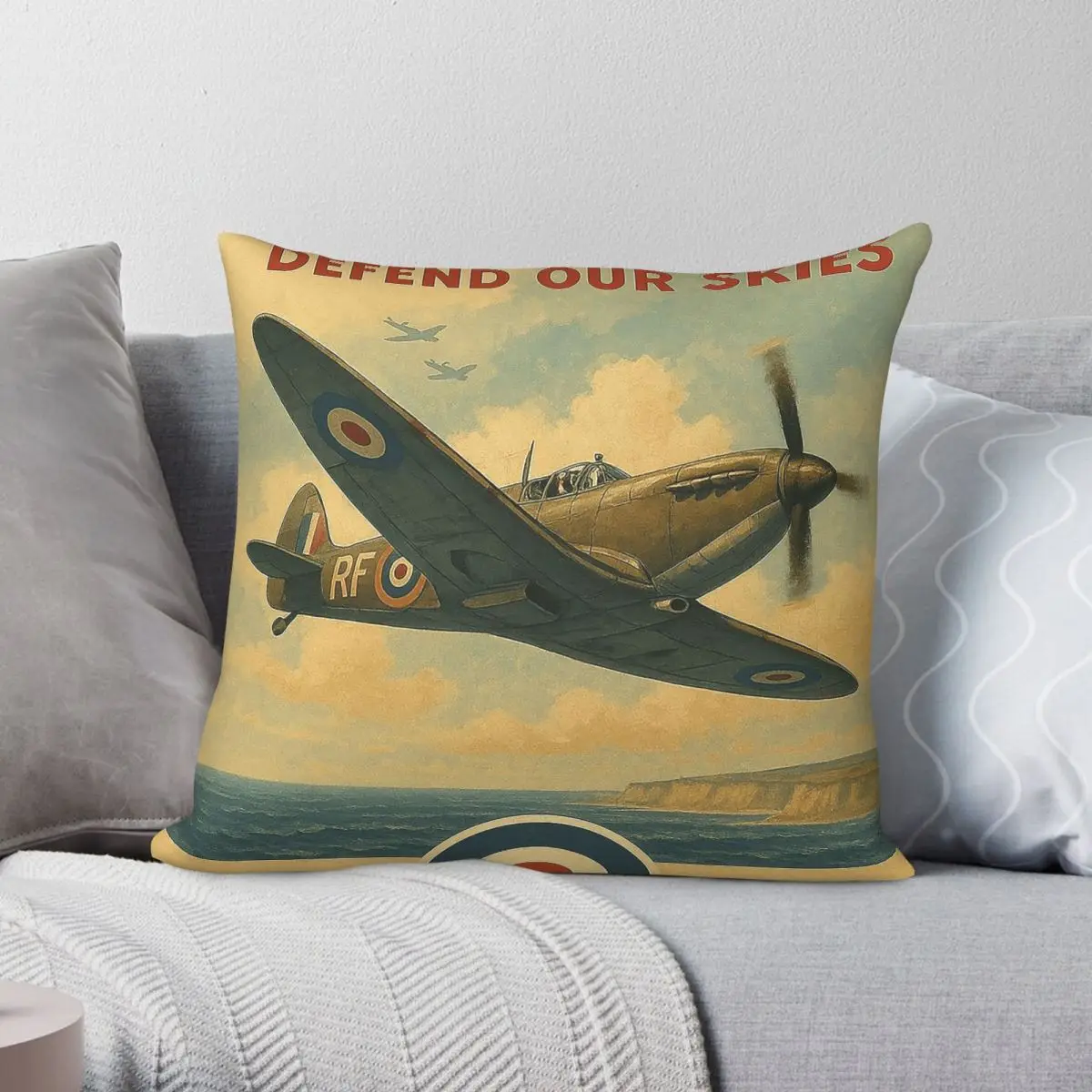 Raf Defend Our Skies Square Pillowcase Polyester Linen Velvet Creative Zip Decorative Throw Pillow Case Bed Cushion Cover