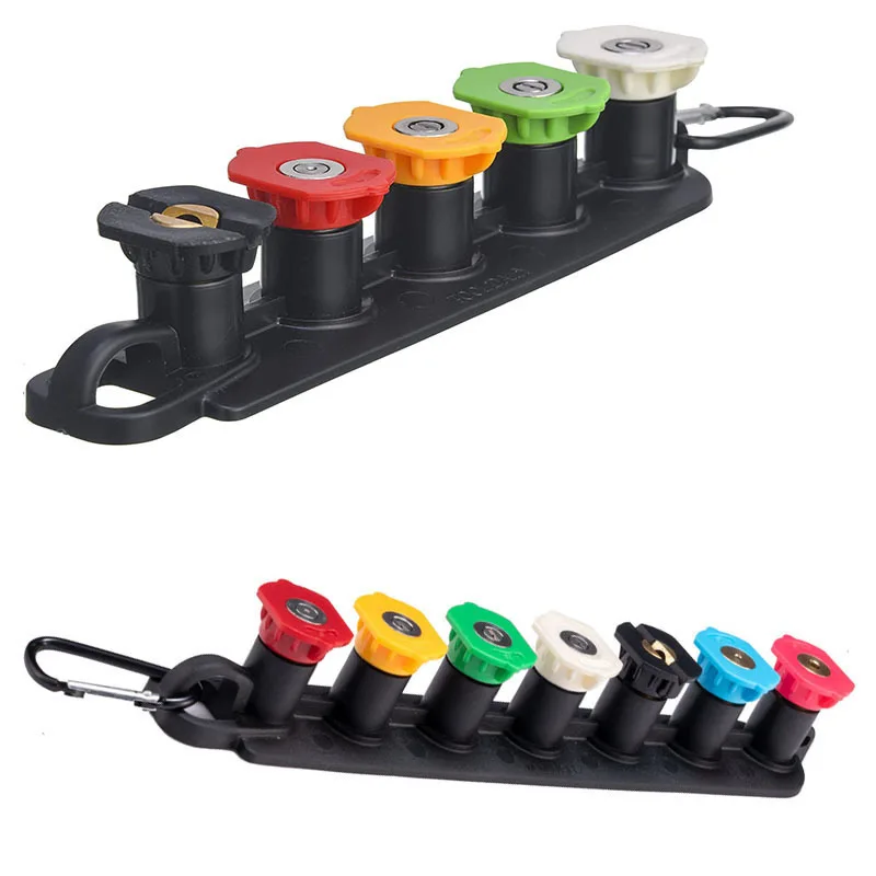 

Multi Functional High Pressure Washer Tips Set with Nozzle Holder 5/7 Nozzle Tips 1/4 Inch Quick Connector DIY Accessories