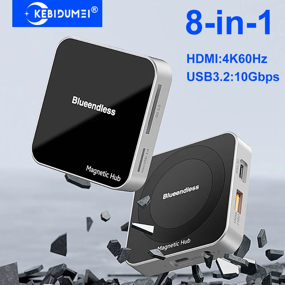 

8 in 1 Magnetic Docking Station USB C HUB Type C to HDMI 4K60Hz Adapter USB 3.2 10Gbps TYPE-C 3.2 10Gbps PD100W USB Hub Splitter