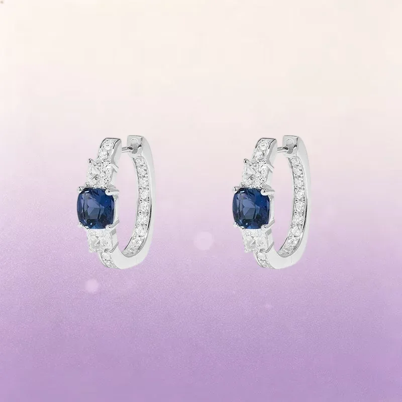 ZPFF S925 Sterling Silver Square White Blue Circular Earrings Ring Women Fashion Luxury Romantic Wedding Fashion Banquet Jewelr