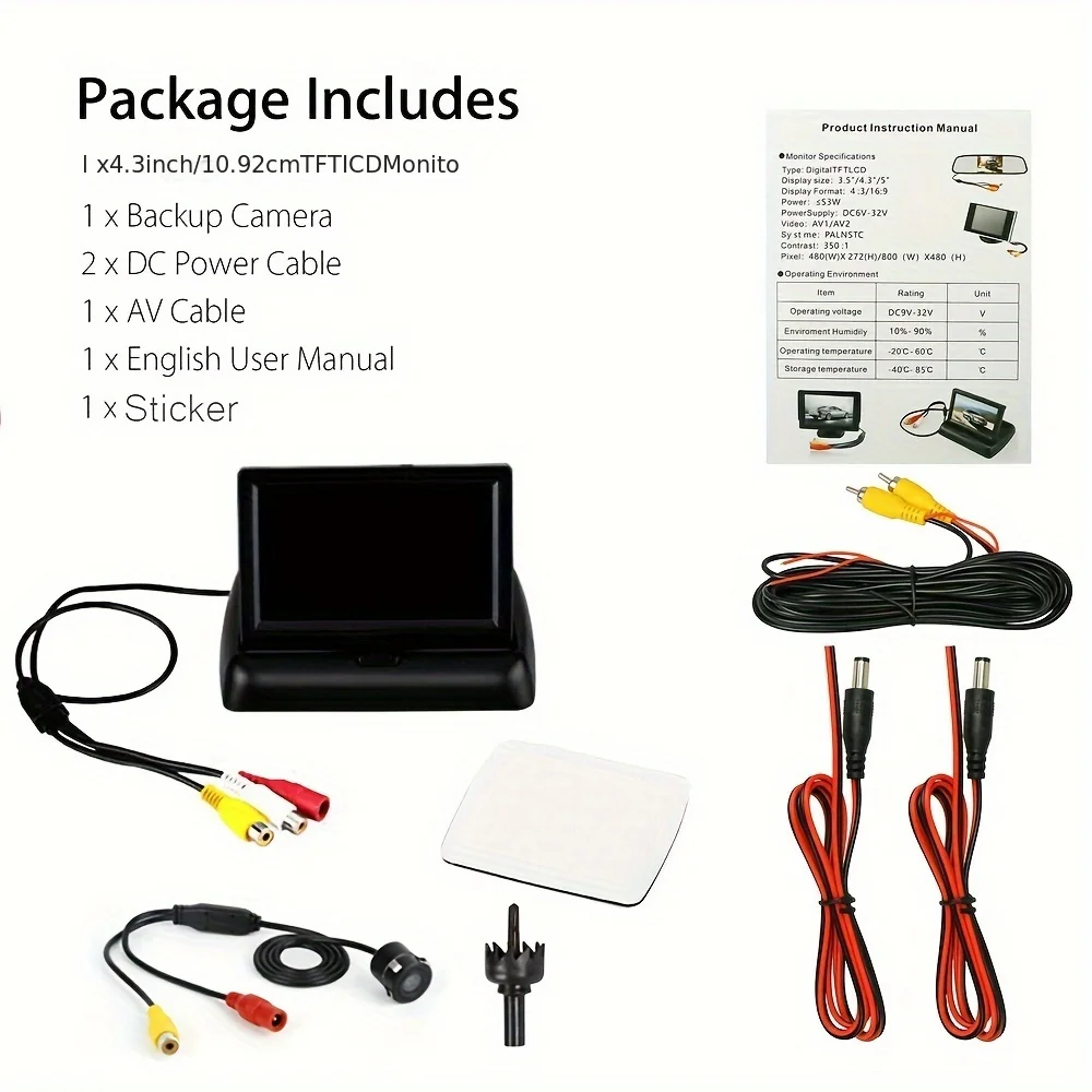 4.3-Inch Collapsible Car Screen with Rearview Camera - Designed for a Broad Perspective to Ensure Safe Backing Up