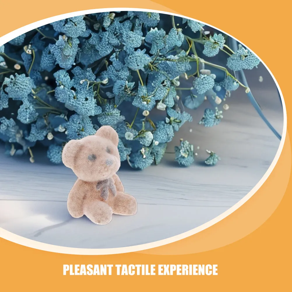 Mini Flocked Bear Figurines 6 Pack Soft Tiny Animals for Cake Toppers Bag Charms Graduation Party Decor