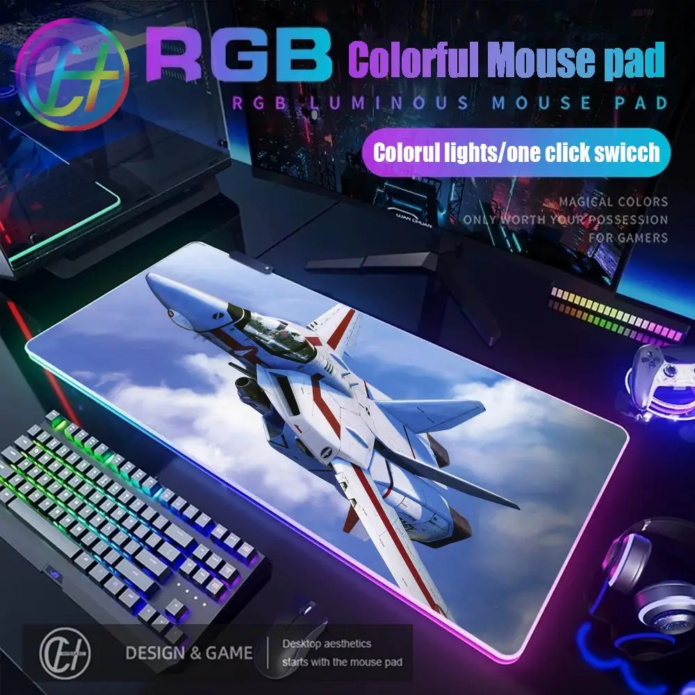 HYBXAXC Veritech Macross Mouse Pad RGB Gaming Mouse Pad Desk Mat HD Gamer Large LED Light HD XXL 100X50CM Mouse Pad
