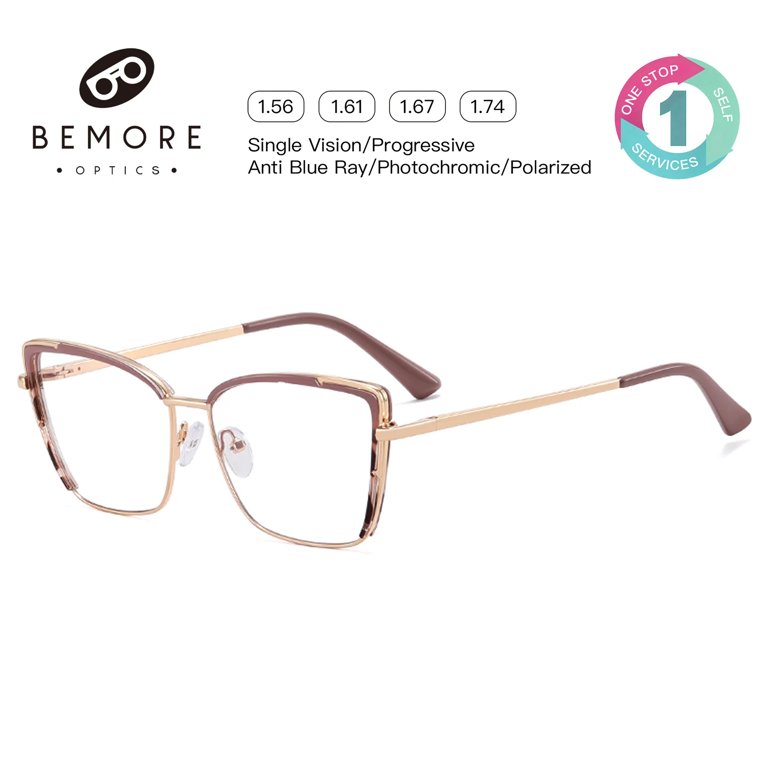 BEMORE Butterfly Anti-Blue Light Woman Reading Myopia Degree Glasses Diopter 0 to +-400 Customizable Prescription