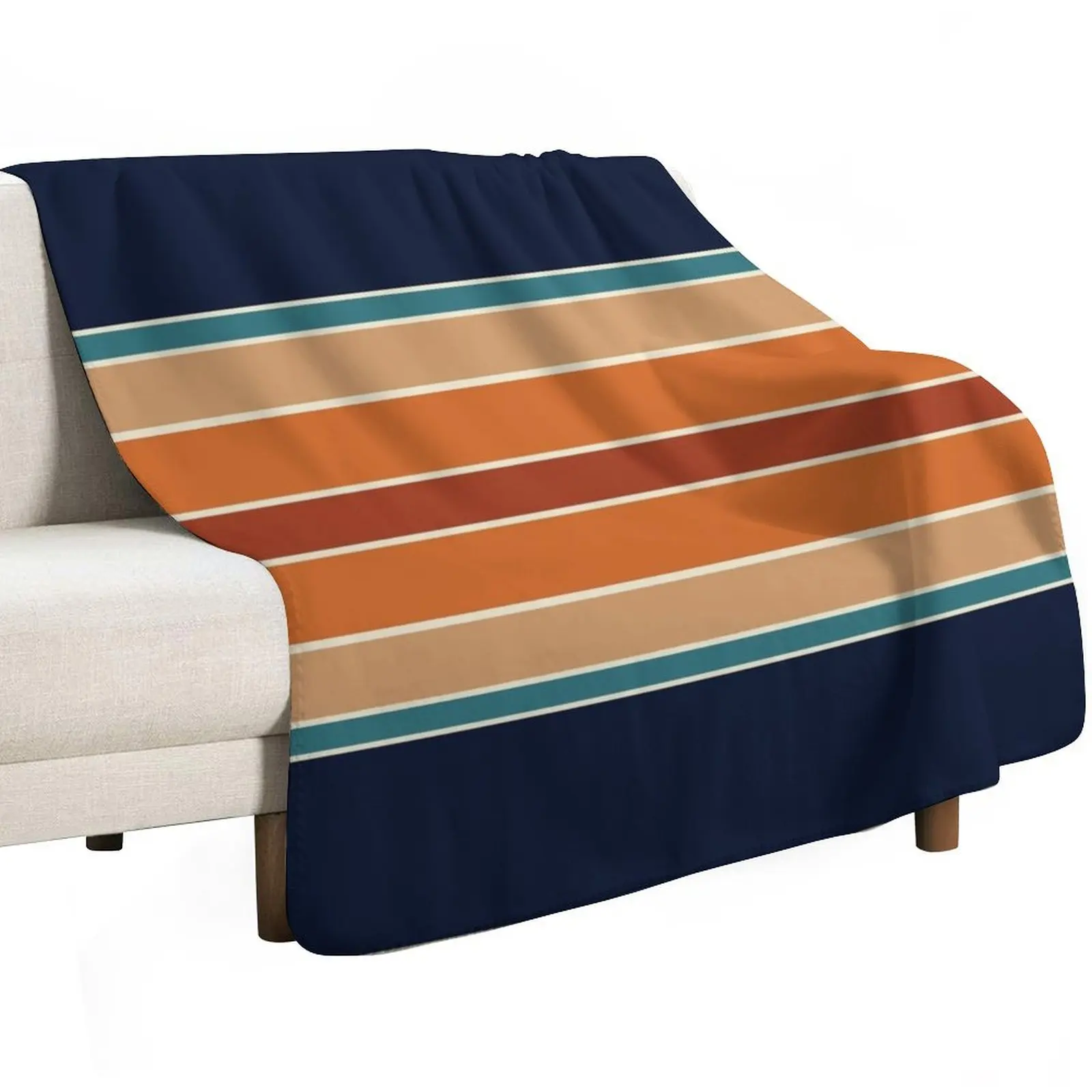 Retro Stripes Mirror Orange Rust and Blue Throw Blanket Stain Resistant Cozy Warm Blanket