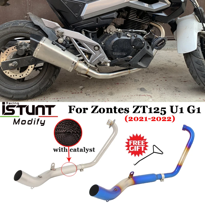 

Slip On For Zontes ZT125 U1 G1 2021 2022 Motorcycle Exhaust Escape Systems 51mm Muffler Modify Front Mid Link Pipe With Catalyst