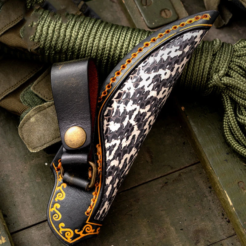 Outdoor straight knife storage bag portable tool knife cover cowhide knife scabbard，1pcs