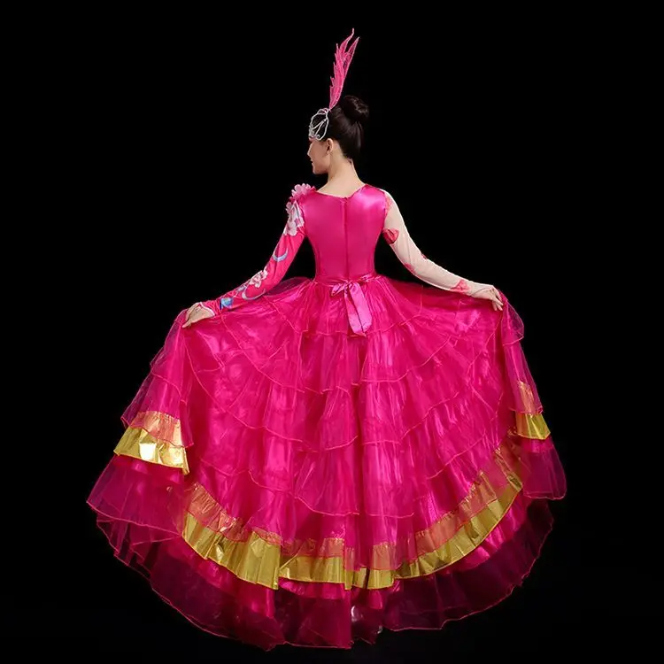 Spanish Bullfight Red Dress Flamenco Dance Performance Costume Opening Dance Big Swing Full-skirt for Adult Fluffy Dancing Wear