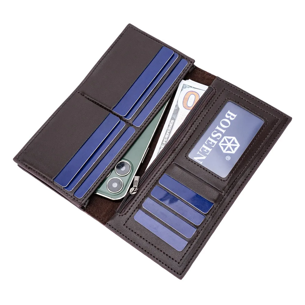 محفظة Baellerry Professional RFID للرجال، طويلة ثنائية الطي من جلد البولي يوريثان متعددة البطاقات ومنظم بدلة نحيفة بجيب مناسب #2