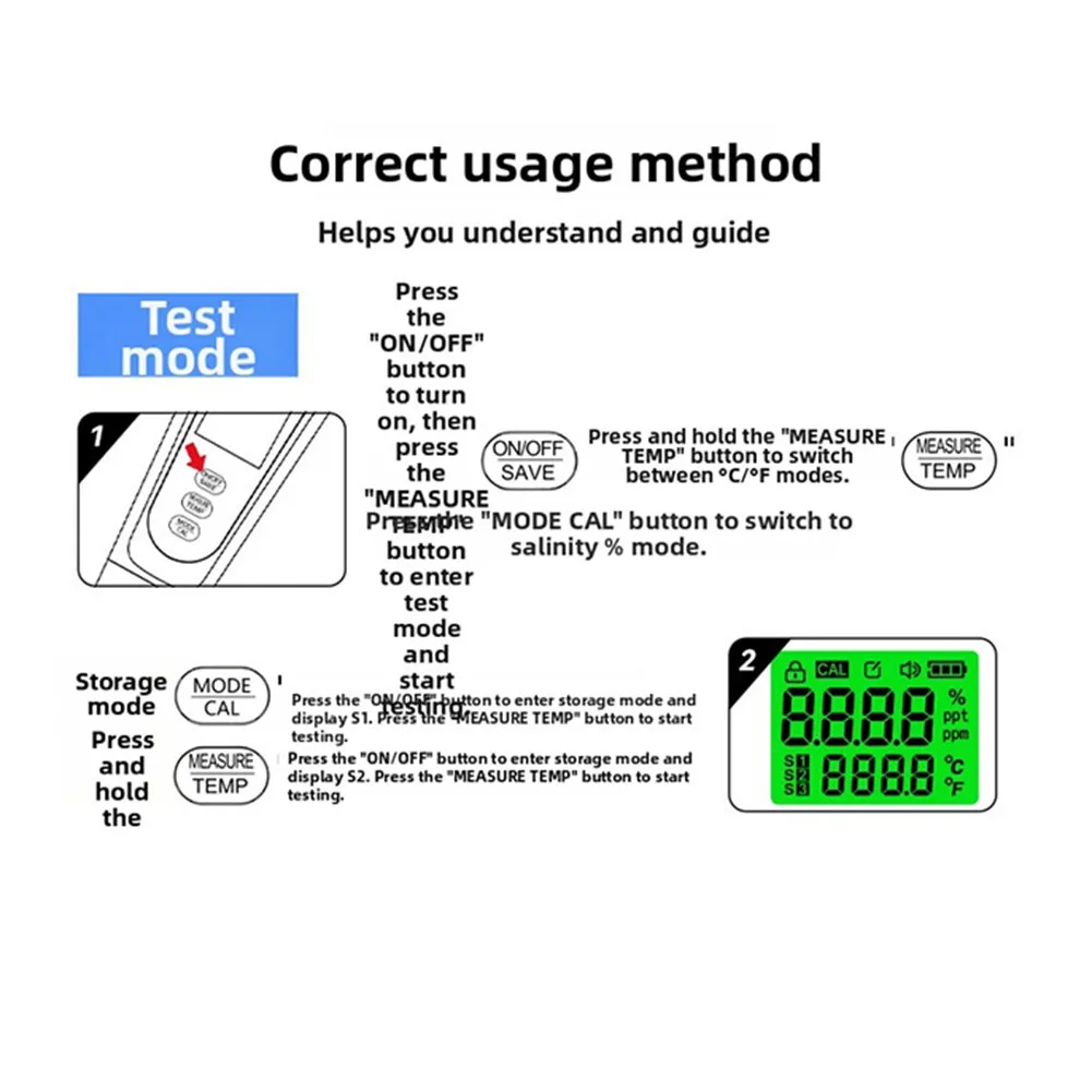 KS01 Salinity Measurement Device with Temperature Compensation LCD Display for Cooking Seafood Processing and Aquariums