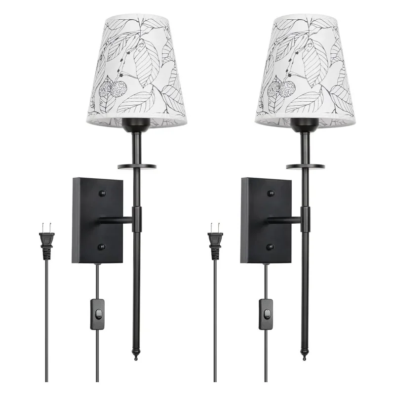 Nordic New Fabric Embroidery Wall Lamp Two-pack Wrought Iron Fixed Suction Cup Multi-specification Plug Optional Light Bedroom