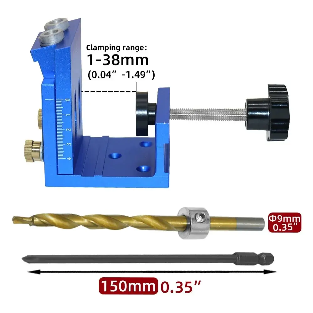 Adjustable Pocket Hole Jig Kit 9mm Angle Drill Guide Woodworking Tool Hole Puncher Locator Jig Drill Bit Carpentry Tools