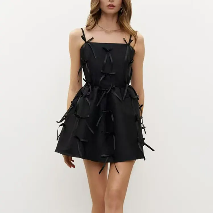 

Faionable Knot Decorative Sexy Strap Dr Midi A-Line Skirt without Sve Color Daily Wear Summer New Arr...