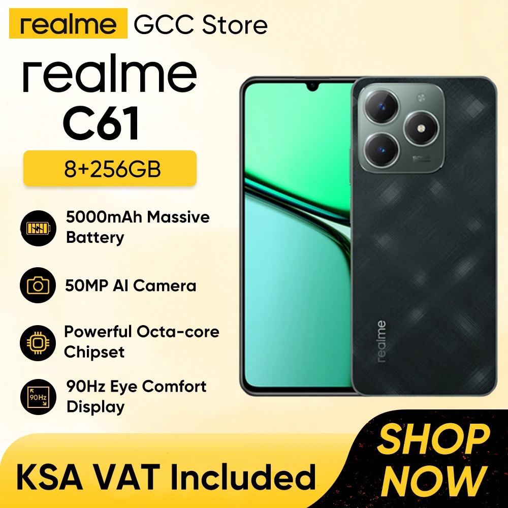 Realme C61 6.74'' 90Hz Eye Comfort Display 8GB+256GB Android14 Octa-core Smartphone 50MP AI Camera 5000mAh Massive Battery