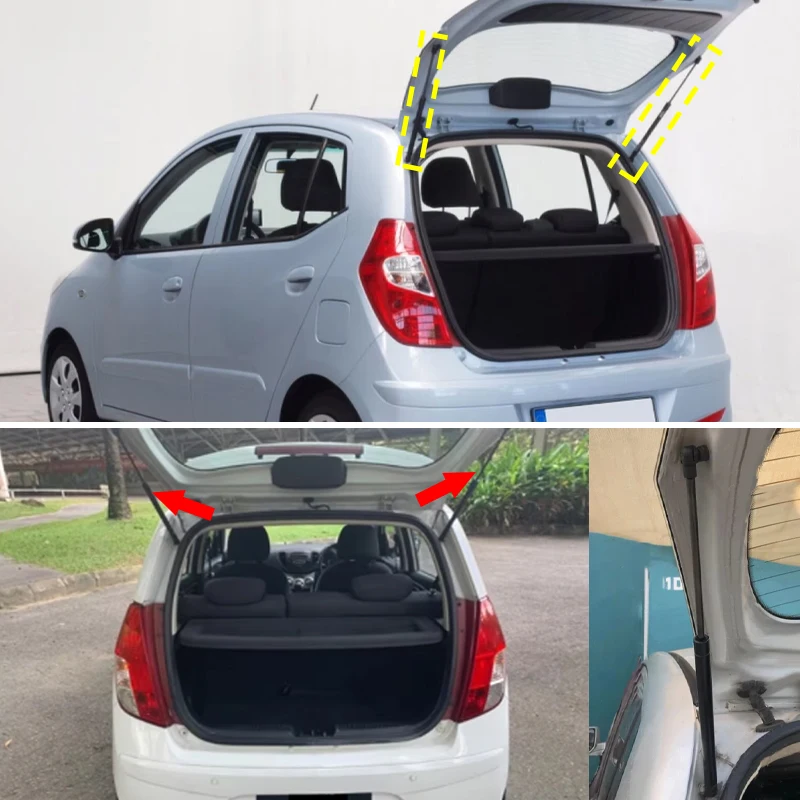 ヒュンダイi10ハッチバックi-pa-2008-2009-2010-2011-2012-2013用リアテールゲートガスストラットトランクブーツリフトサポートストラットバー2個