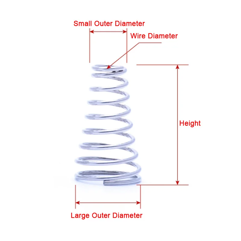 Wire Dia 0.2/0.3/0.35/0.4/0.5/0.6/0.7mm-3mm Tower Spring 304 Stainless Steel Taper Wire Compression Spring Conical Hight 4-70mm