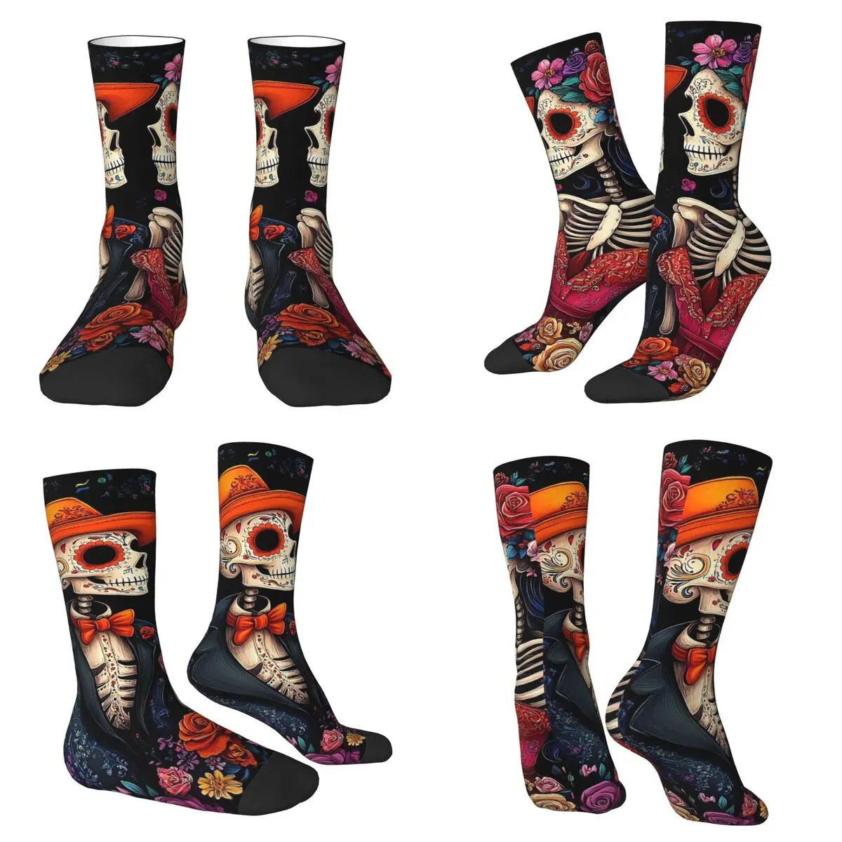 

Sugar Skull Family Socks Harajuku Super Soft Stockings All Season Long Socks Accessories for Man's Woman's Birthday Present
