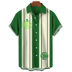 St. Patrick's Day Graphic Short Sleeve Shirts For Men Clothes Fashion Hawaiian Lucky Shamrock Female Blouses  Ireland Tops