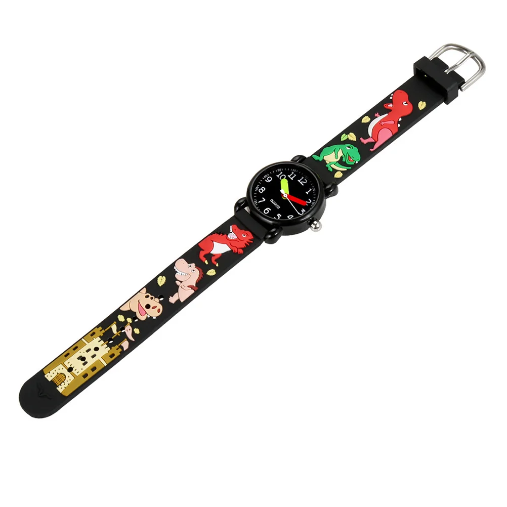 

3D Cartoon Kids Watch Dinosaur Design Waterproof Quartz Timepiece for Primary School Children Black