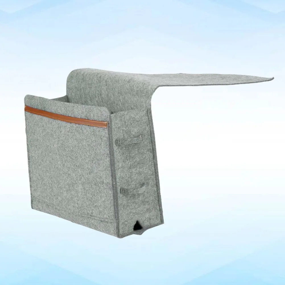 

1pc Felt Hanging Storage Bag Sofa Bedside Organizer Heavy Duty Tidy Pouch For Cups Phones Magazines Simple Home Decor Light Grey