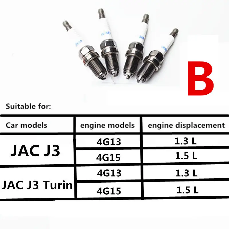 For Jac J3 J3turin Car Spark Plug 4pcs