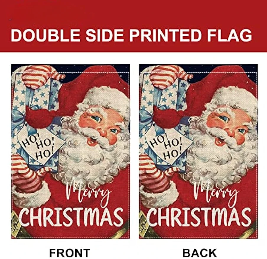 Santa Claus Christmas Garden Flag 12x18in Double-Sided Xmas Yard Flag Ho Ho Ho Merry Christmas Holiday Outdoor Decorative