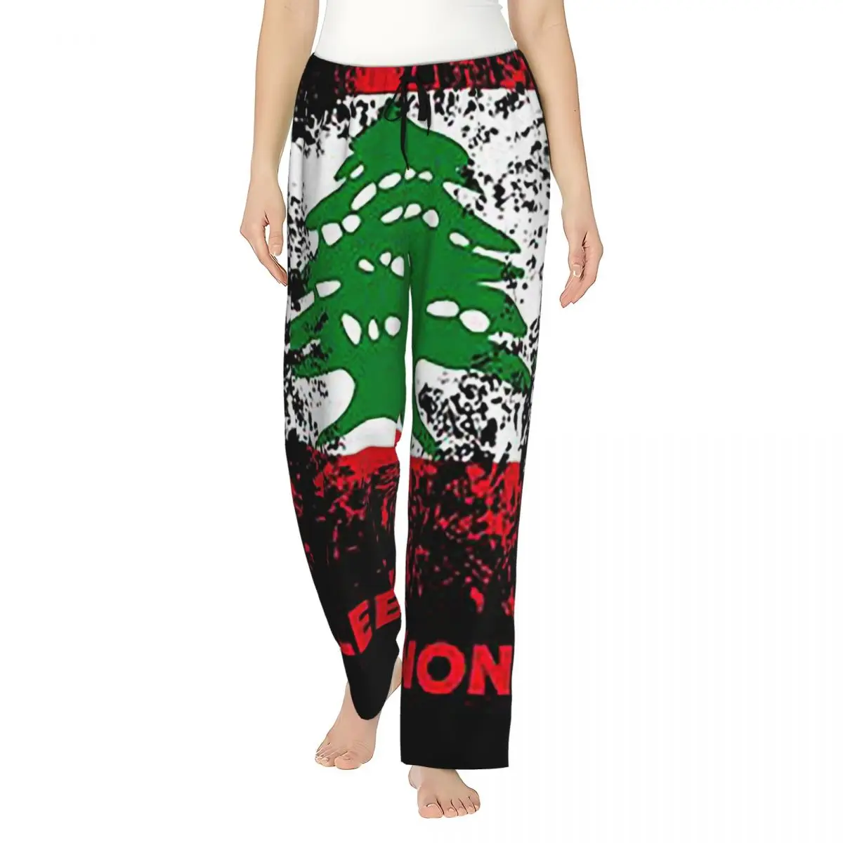 

Custom Lebanon Watercolor Lebanon Flag Lebanese Outfit Women Pajama Pants Lounge Sleep Sleepwear Bottoms with Pockets