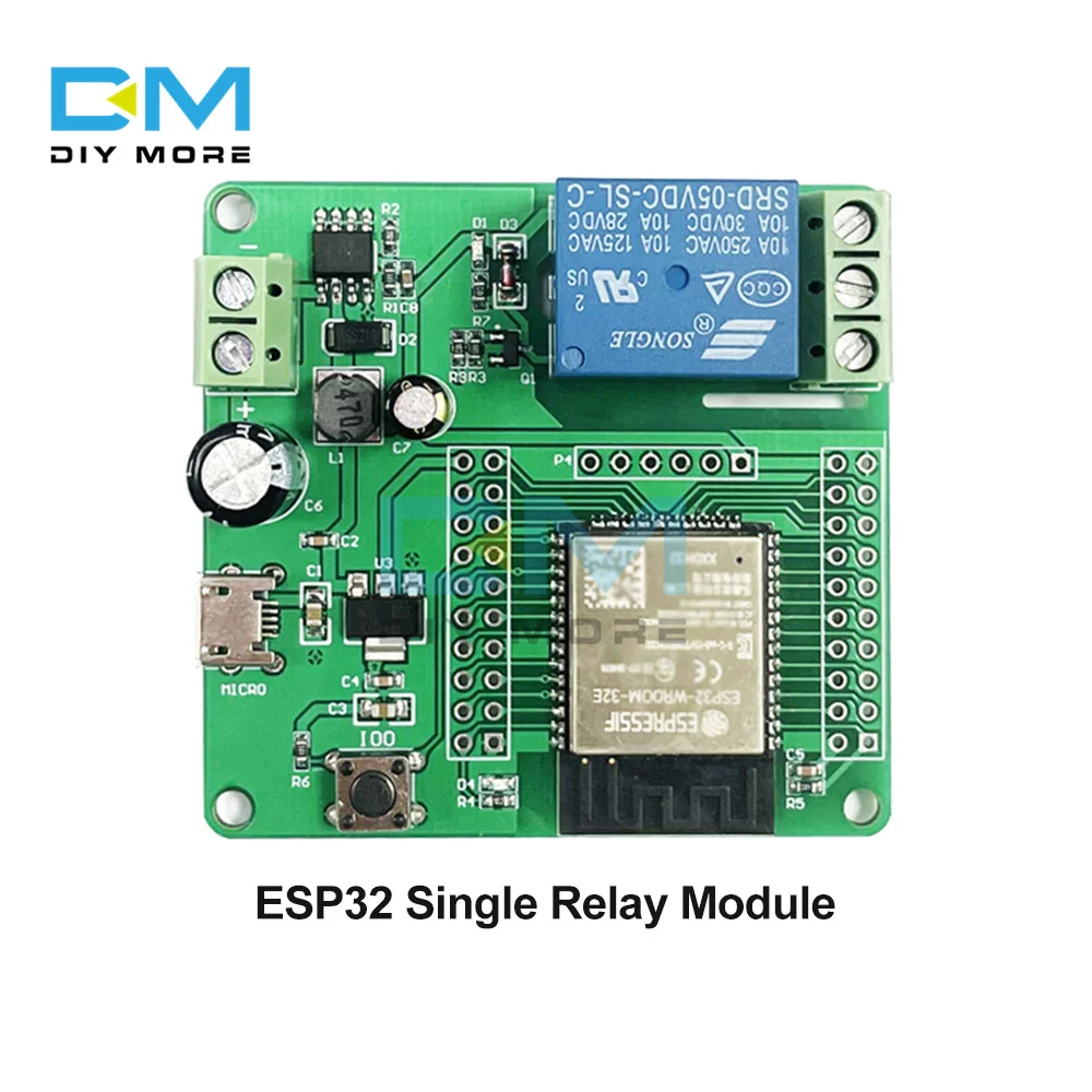 ESP32-WROOM-32E Development Board 1 Channel Relay Module DC 7-60V Micro USB 5V Output Switch Signal 4M Byte Flash