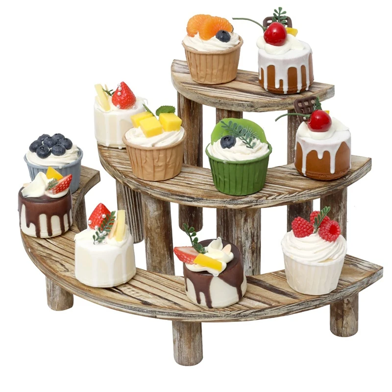 3-Layer Wooden Cupcake Rack Layered Cupcake Display Rack Semi-Circular Dessert Cake Rack image 5