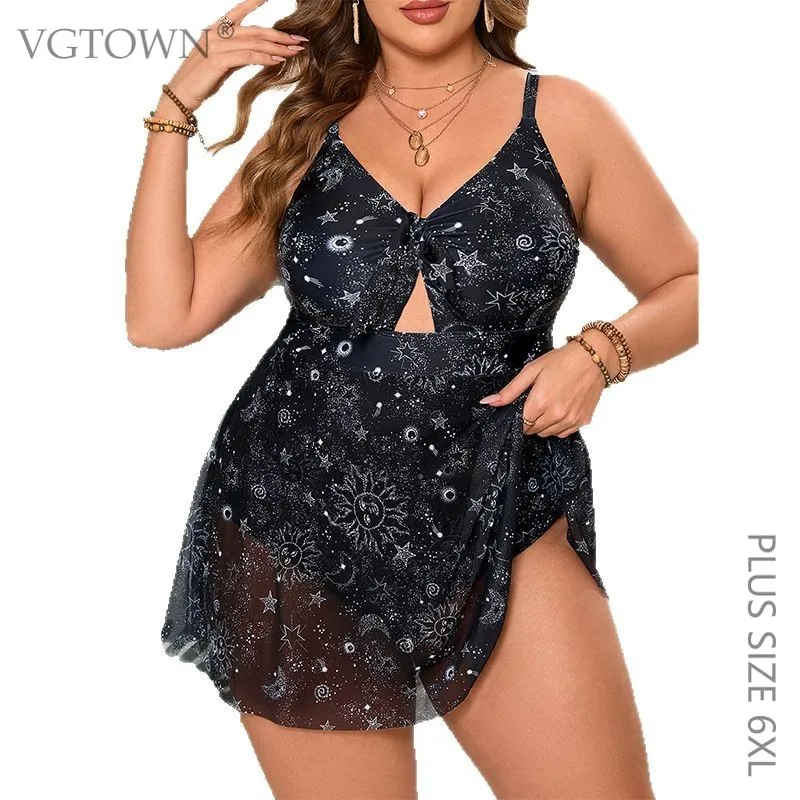 Large Plus Size 8XL Swim Dress One Piece Swimsuit Women Printed Swimwear Female Bathers Bathing Swimming Suit Beachwear