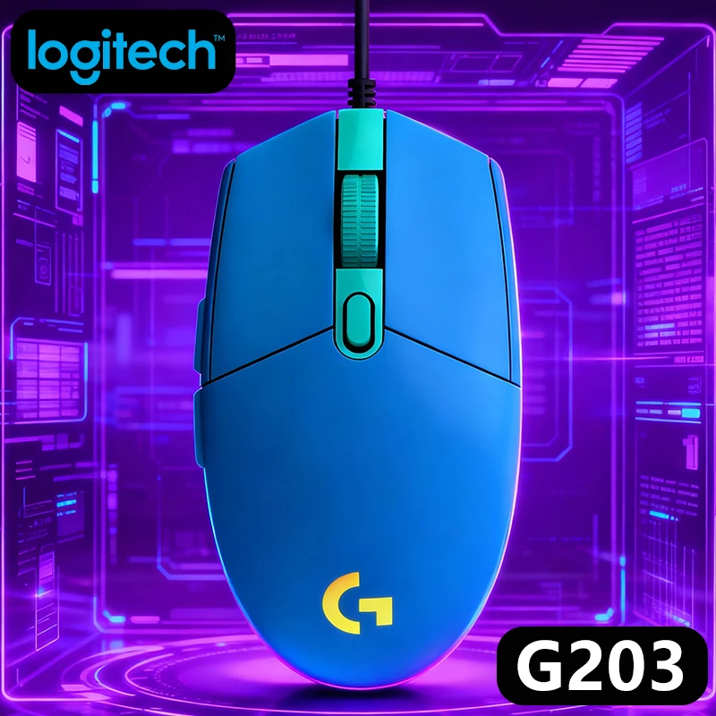 

Мышь Logitech G203, оригинальная эргономичная игровая оптическая мышь, 8000 точек на дюйм, цветная светодиодная подсветка 16,8 миллионов цветов, настраиваемые 6 кнопок