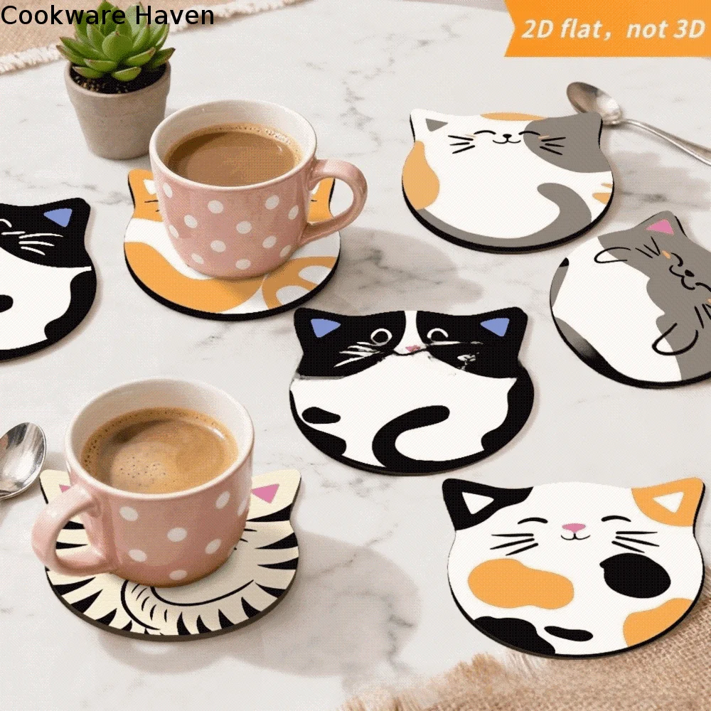 4/6pcs Sweet Round Wooden Drink Coaster Waterproof Non-Slip Insulation Pad Bow Dog Coffee Cup Mat For Coffee Table