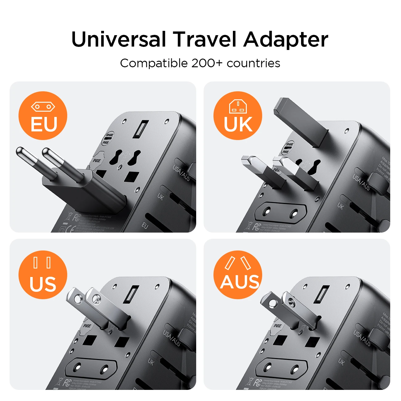 Joyroom 17W Universal Travel Adapter with 3 USB Ports & 1 USB-C All in One International Wall Charger Worldwide AC Power Plug