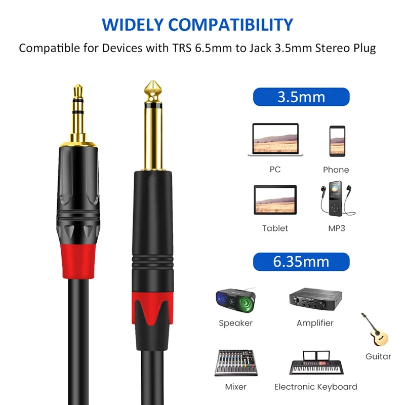 Przewód AUX HiFi 6.5mm do 3.5mm Audio jednościeżkowy kabel głośnikowy 6MM dla PC gitara DVD mikser kabel wzmacniacza telefonu, komputera