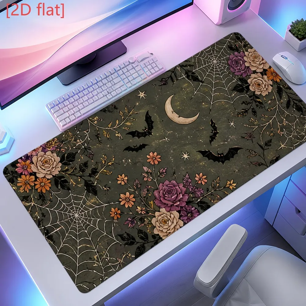 Retro Gothic Moon Bat Spider Web Flower Mouse Pad, non-slip, suitable for office desks, creative workspaces, desk decorative