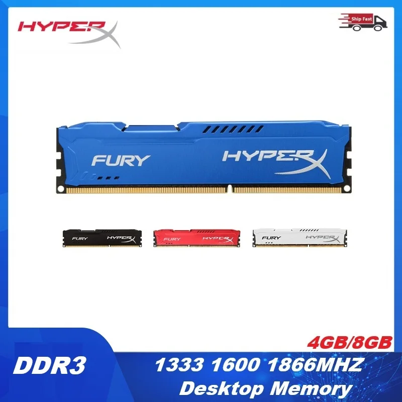 Memoria Hyperx Fury DDR3 para Ordenador de Escritorio, Memoria UDIMM RAM de 4 GB, 8 GB, 1866 MHz, 1600 MHz, 1333 MHz, Memoria de Escritorio de Alto Rendimiento, 240 Pines UDIMM