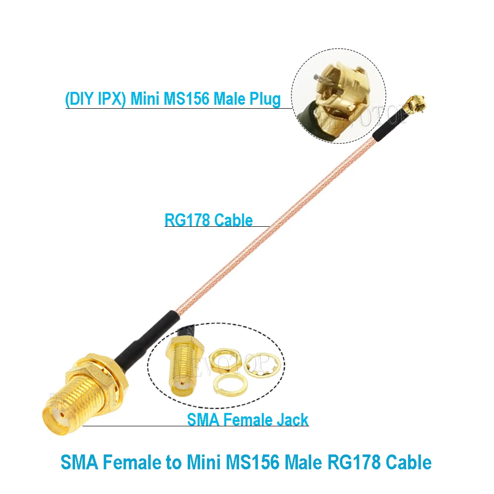 1PCS BEVOTOP RP-SMA Female to Mini MS156 DIY  RG178 Cable RF Coaxial Pigtail Extension Jumper for LTE Modem Yota LU150 New