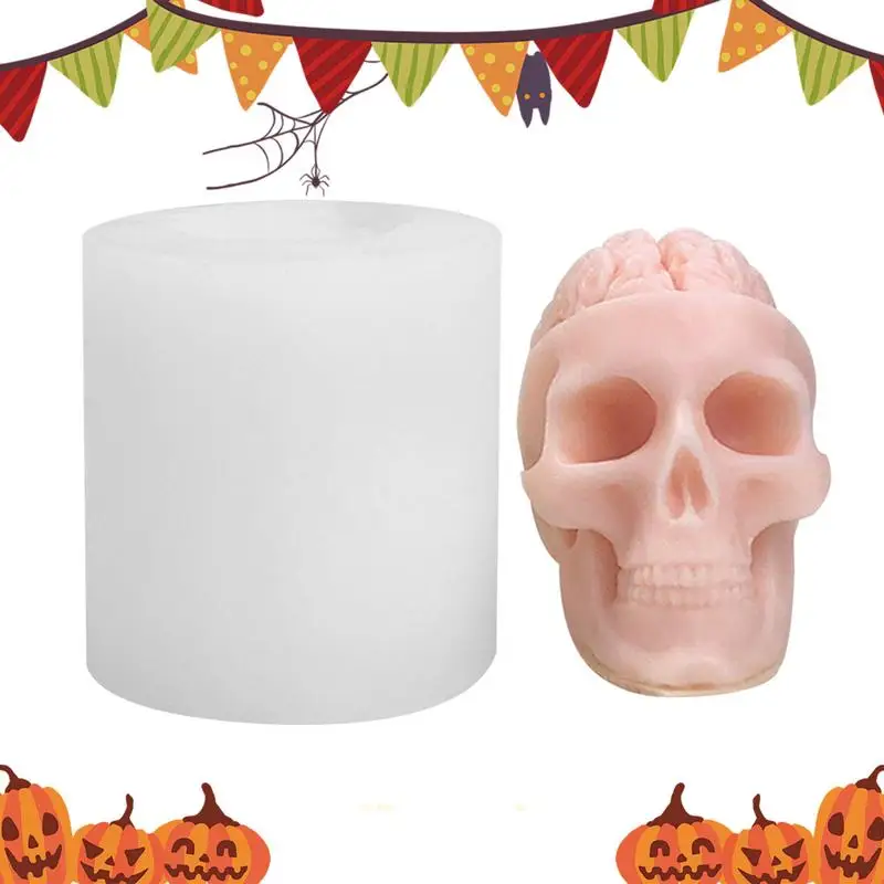 Skull Resin Mold Brain Skull Scented Candle Silicone Mold Halloween Skull Glue Plaster Ornament Skull Candle Mold pary supplies