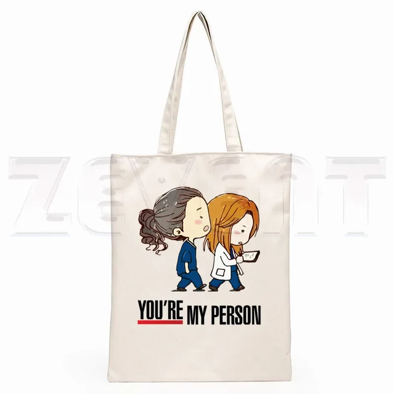 Greys Anatomy You\'re My Person Ullzang Hip Hop Hipster Cartoon Print Shopping Bags Girls Fashion Casual Pacakge Hand Bag