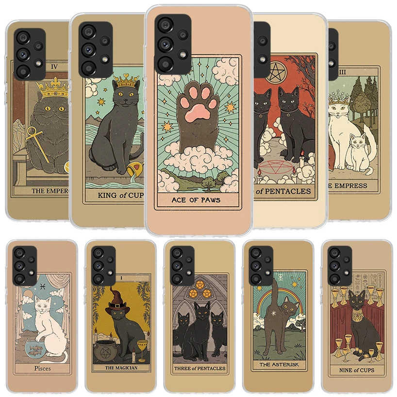 Tarot Card Cute Art Cats Phone Case For Samsung Galaxy A17 A37 A57 A16 A26 A36 A56 A15 A25 A35 A55 A14 A24 A34 A54 A13 A23 A33 A