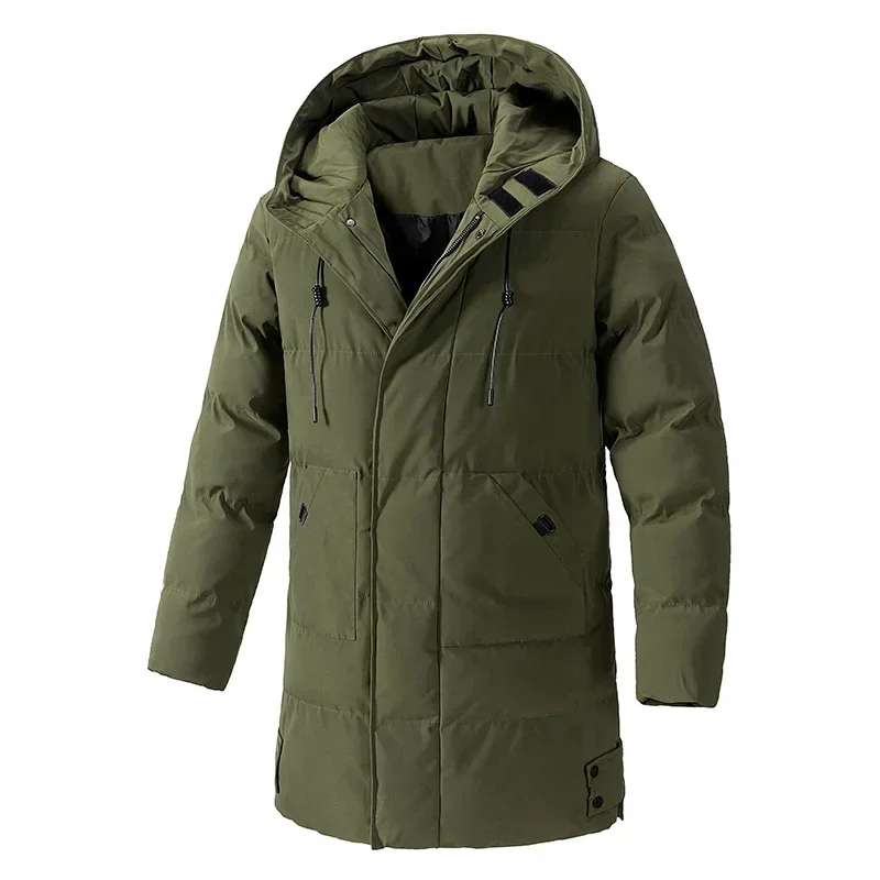 Jaqueta masculina de algodão de comprimento médio com capuz tamanho grande outono inverno fino ajuste estilo coreano casual confortável respirável