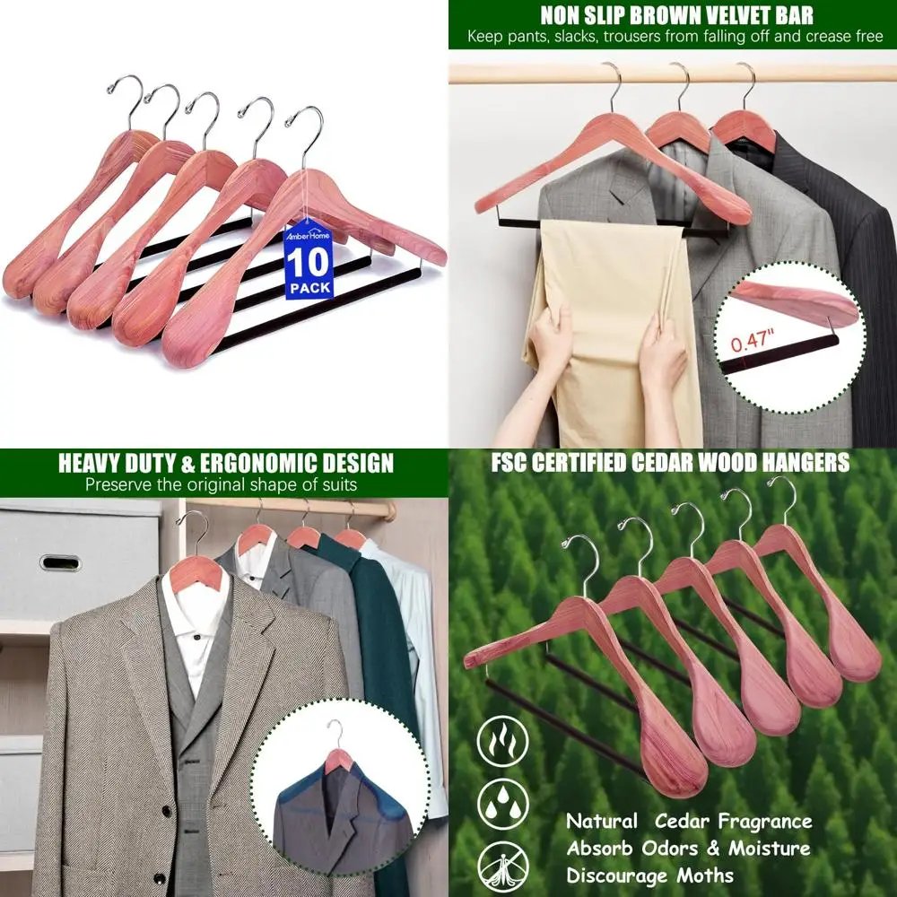 

American Red Cedar Wood Hangers, 10-Pack Extra Wide Shoulder, Smooth Deluxe Coat and Suit Hangers for Wardrobe Organization