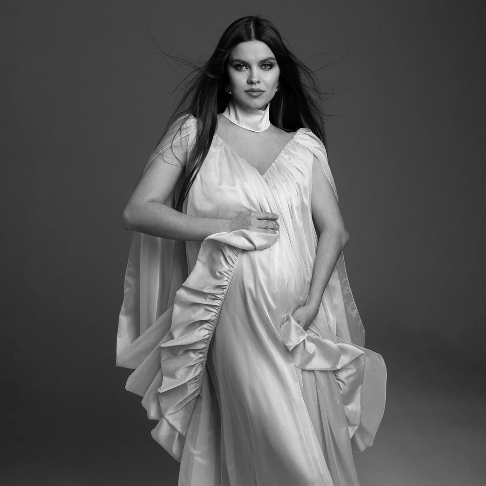 Maternity Photography Dress V Neck Cape Gown Pregnant Photoshoot Outfit Baby Bump Long Sleeve Elegant - view 4
