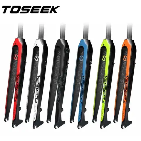 TOSEEK T800 탄소 섬유 리지드 포크 MTB 자전거 포크 산악 자전거 프론트 포크 26 27.5 29 인치 스티어링 튜브 1-1/8