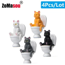 Cat Sit On Figurines Toilet Cat Ornament Kawaii Cat Doll Micro Landscape Fairy Garden Miniature for Kids Cat Toy Home Decoration