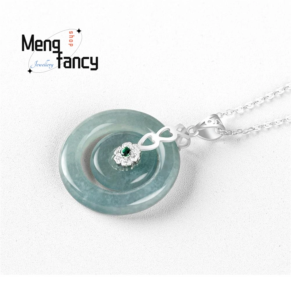 Натуральные товары A-goods Jadeite Blue Water Peace Buckle S925 серебро с подвеской из ледяного нефрита Элегантные Изысканные Роскошные модные ювелирные изделия