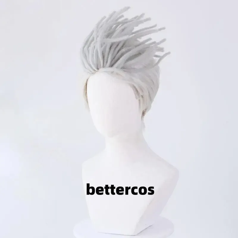 zz04zz12New Ekko Arcane 2 Cosplay Short Silver Hair Dreadlock Game Anime Wigs + Wig Cap